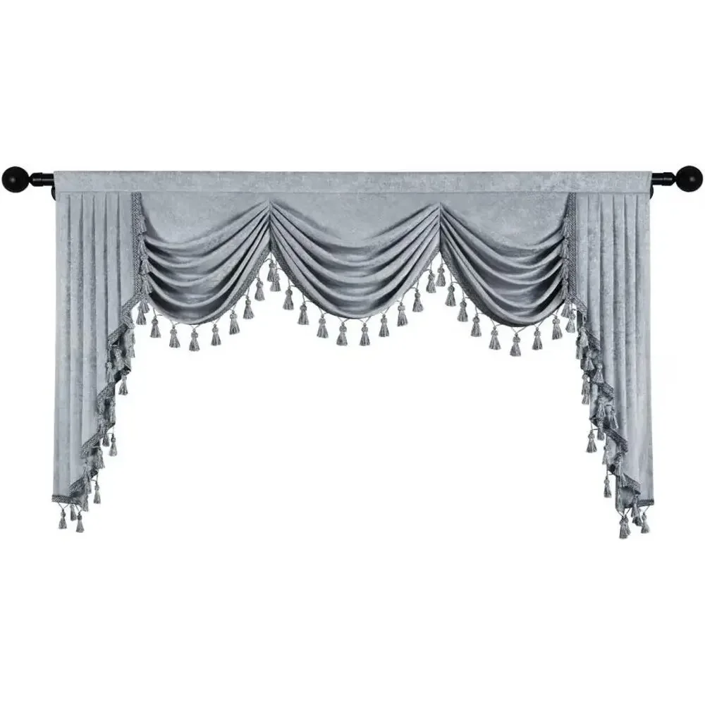Thick Chenille Window Curtain Gray Valance for Living Room 98” Wide